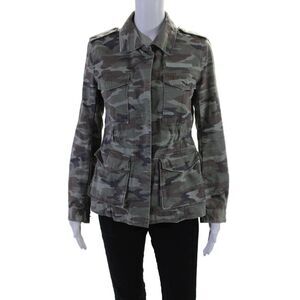 G1 Good Womens Cotton Camouflage Print Snap Closure Military Jacket Green Size S